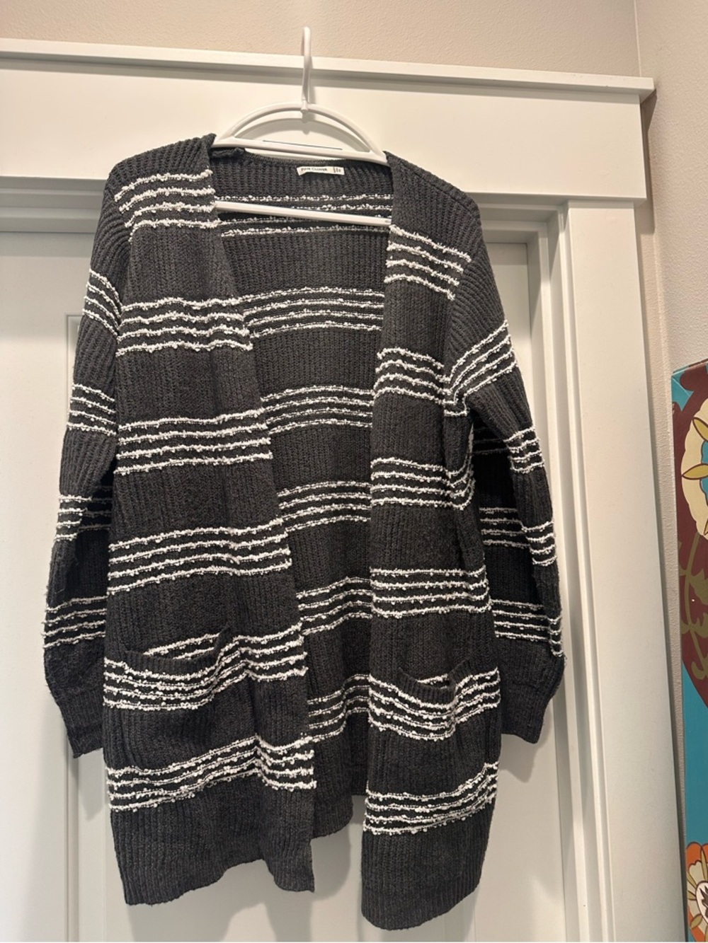Open-Front Black & White Striped Women’s Cardigan Sweater